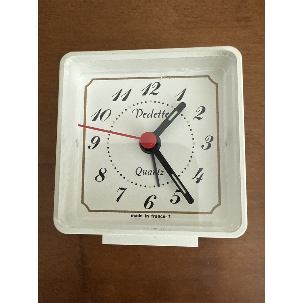 Vintage Quartz Travel Alarm Clock w/ Glow in Dark Numbers & Hands Vedette